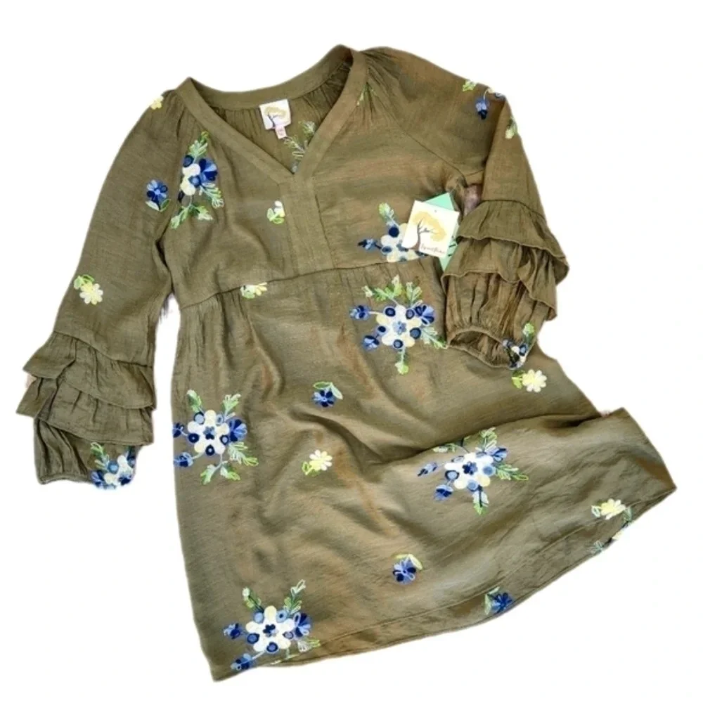 ANTHROPOLOGIE Fig and Flower,Olive Floral Dress, US Women's Medium NWT - Picture 5 of 10